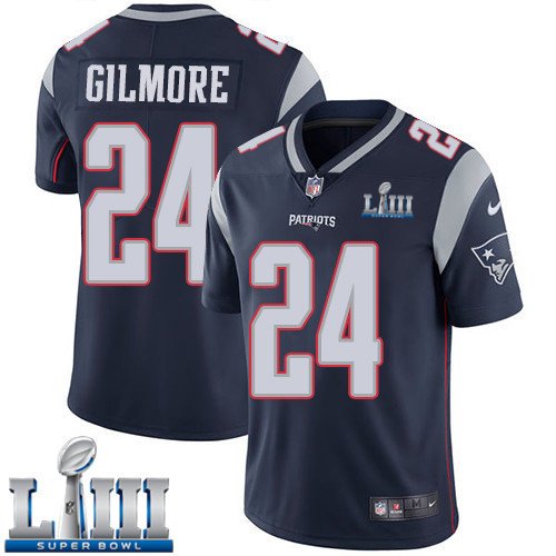 #24 Patriots Stephon Gilmore Limited Men's Home Navy Blue 2019 Super Bowl LIII Jersey