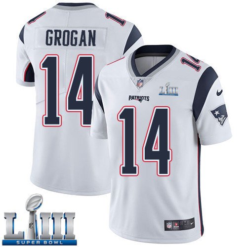 #14 Patriots Steve Grogan Limited Men's Road White 2019 Super Bowl LIII Jersey