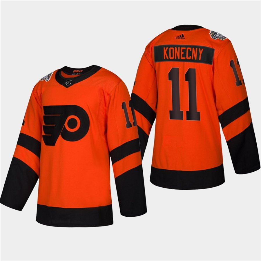 Men's Travis Konecny Flyers Orange 2019 Stadium Series Stitched Jersey