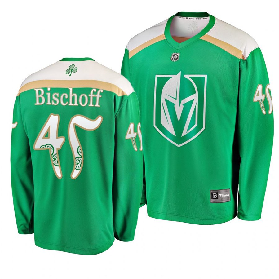 Golden Knights #45 Jake Bischoff St. Patrick's Day Green Stitched Jersey