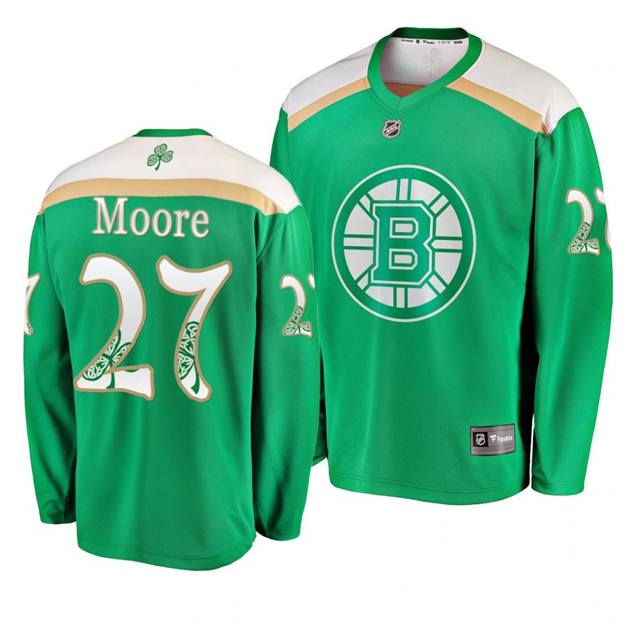 Bruins #27 John Moore St. Patrick's Day Green Stitched Jersey