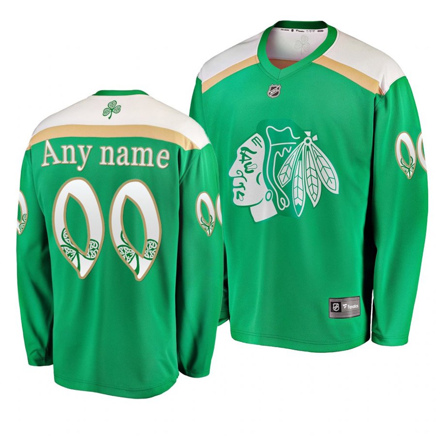 Blackhawks #00 Custom Name And Number St. Patrick's Day Green Stitched Jersey