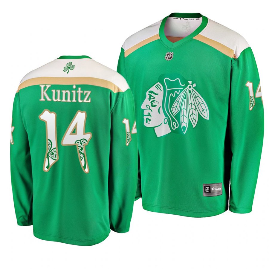 Blackhawks #14 Chris Kunitz St. Patrick's Day Green Stitched Jersey