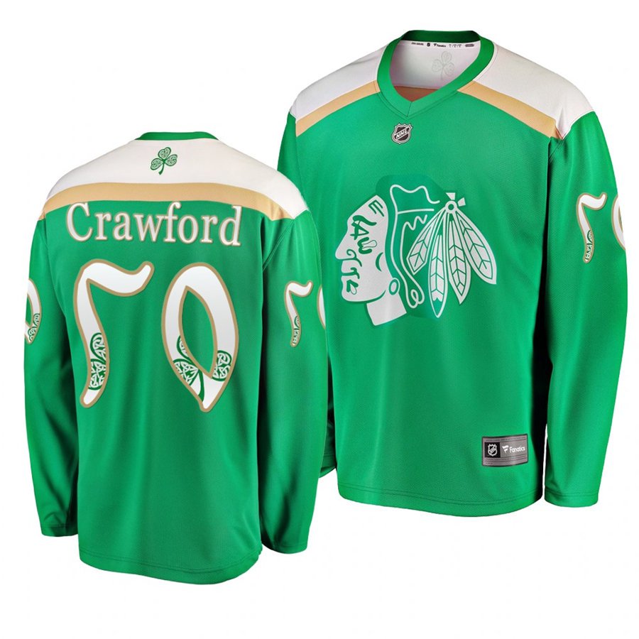 Blackhawks #50 Corey Crawford St. Patrick's Day Green Stitched Jersey
