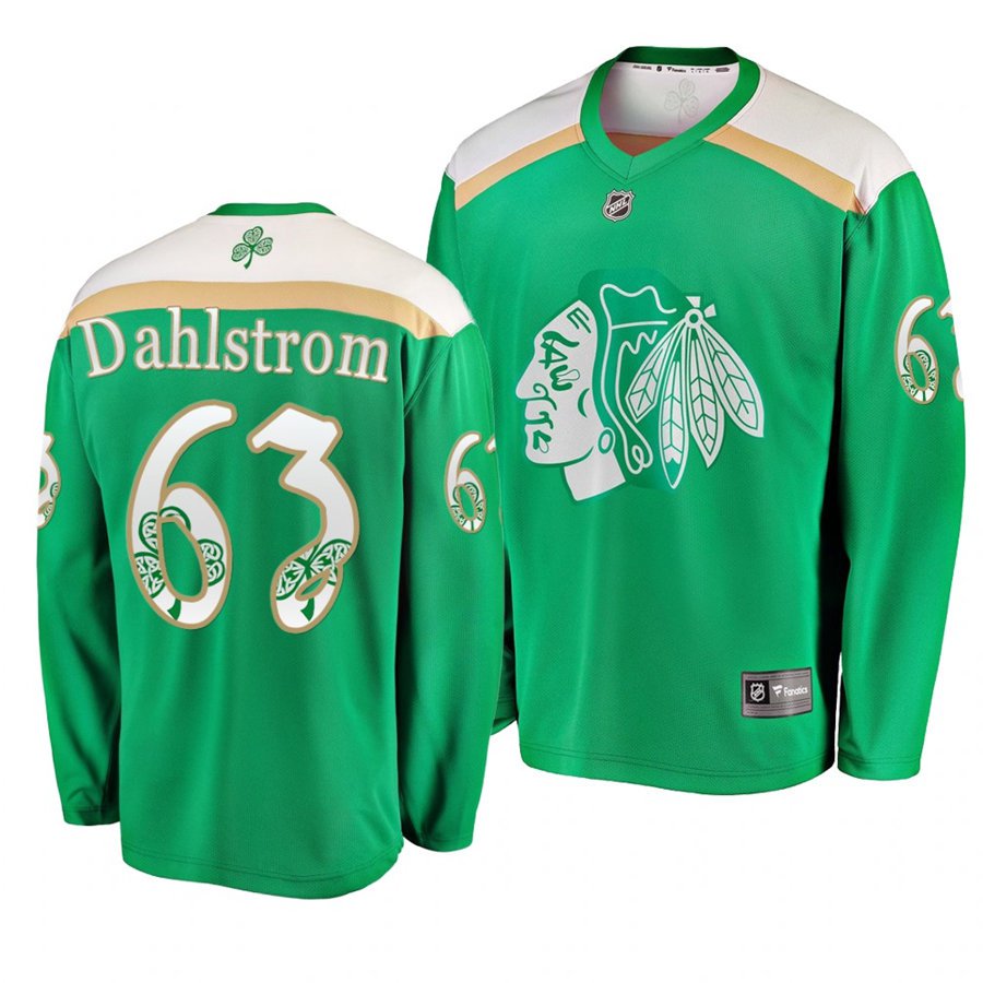 Blackhawks #63 Carl Dahlstrom St. Patrick's Day Green Stitched Jersey