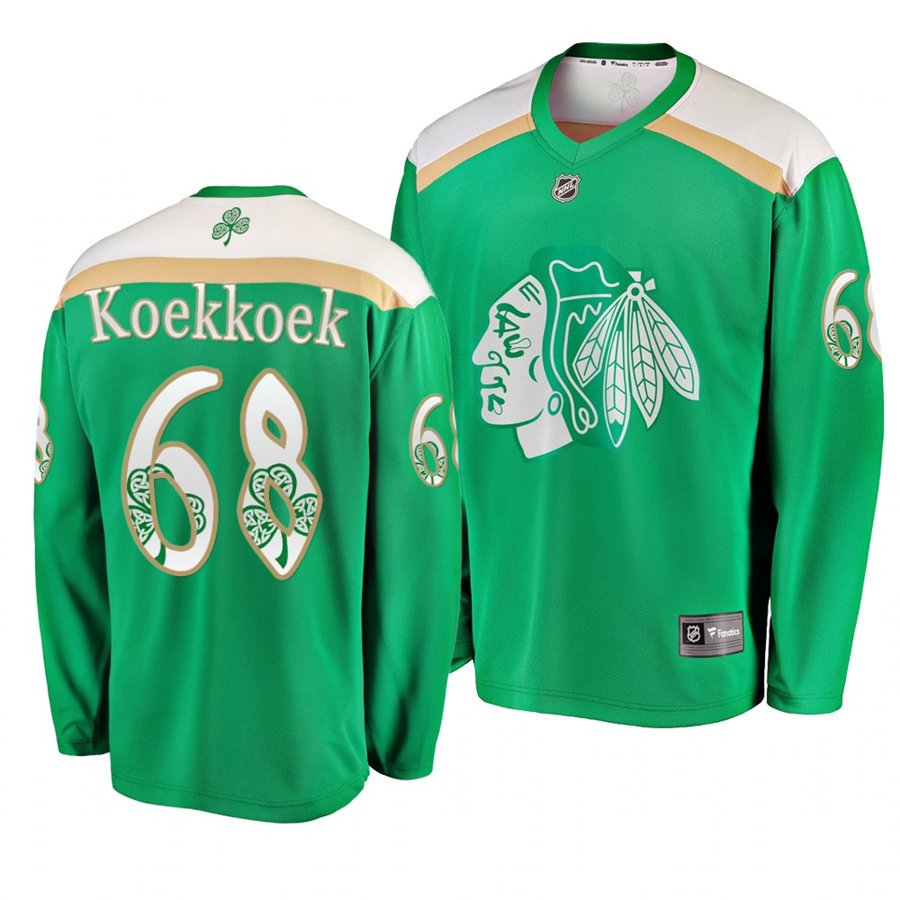 Blackhawks #68 Slater Koekkoek St. Patrick's Day Green Stitched Jersey