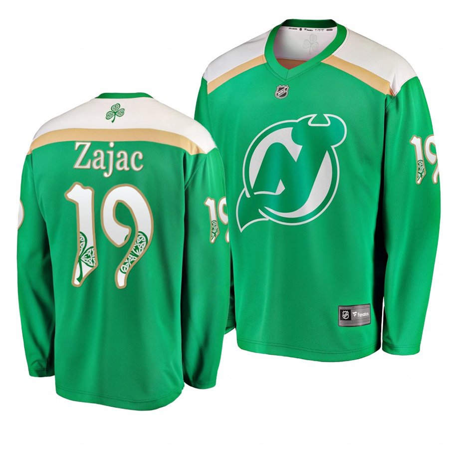 Devils #19 Travis Zajac St. Patrick's Day Green Stitched Jersey