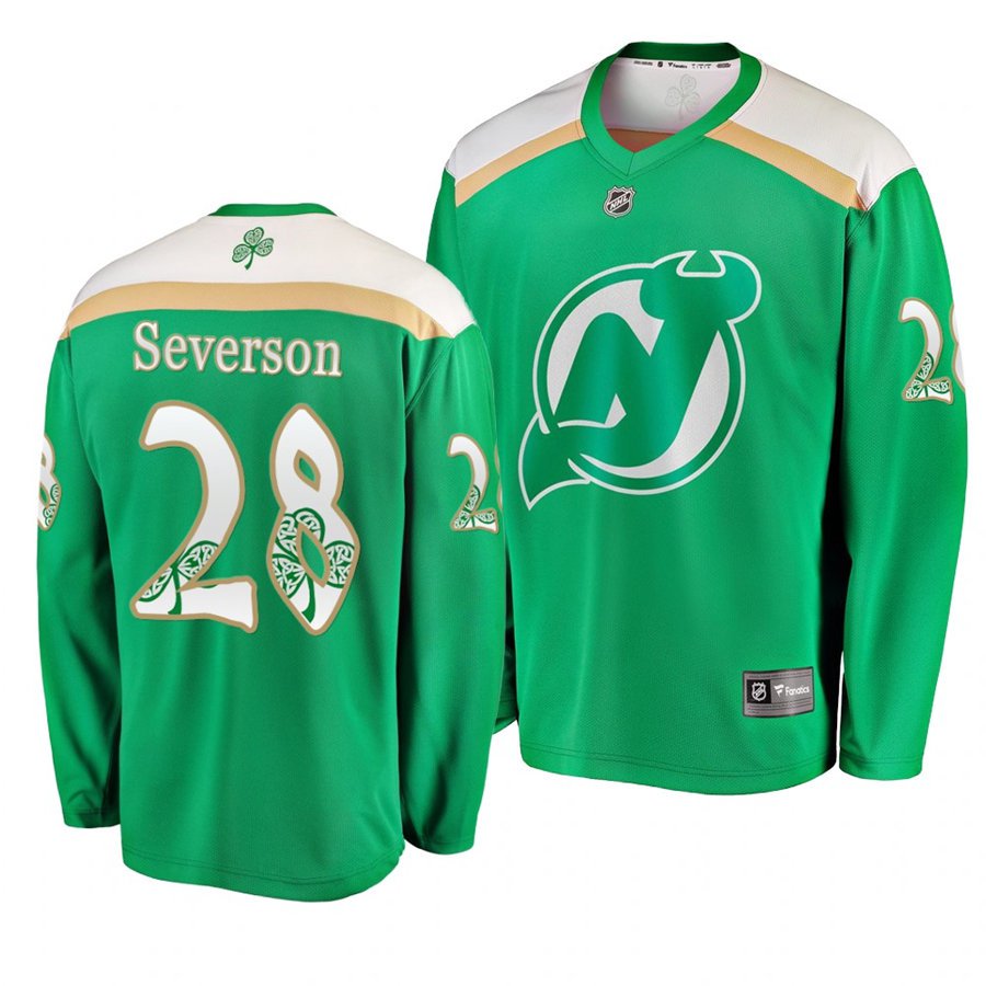 Devils #28 Damon Severson St. Patrick's Day Green Stitched Jersey