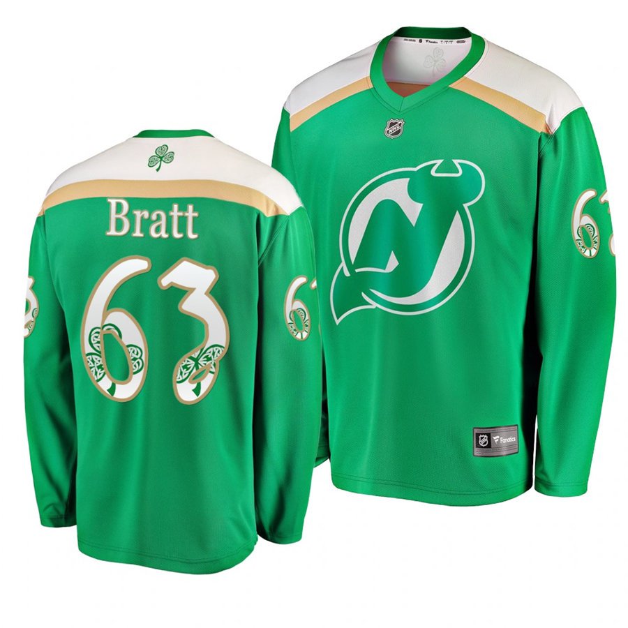 Devils #63 Jesper Bratt St. Patrick's Day Green Stitched Jersey