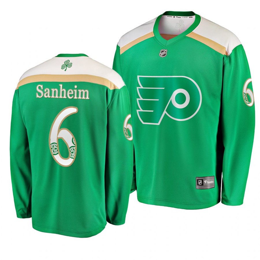 Flyers #6 Travis Sanheim St. Patrick's Day Green Stitched Jersey