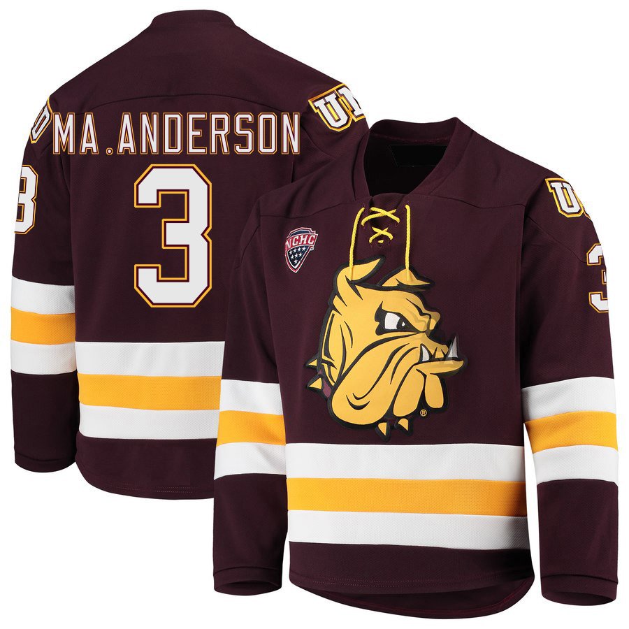 Minnesota&acirc;��Duluth Bulldogs 3 Matt Anderson Away Red Hockey Stitched Jersey