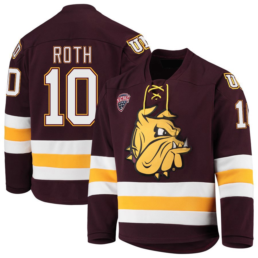 Minnesota&acirc;��Duluth Bulldogs 10 Kobe Roth Away Red Hockey Stitched Jersey
