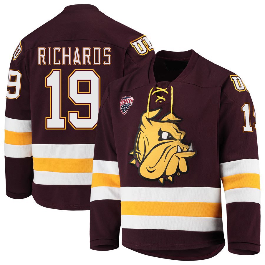 Minnesota&acirc;��Duluth Bulldogs 19 Justin Richards Away Red Hockey Stitched Jersey