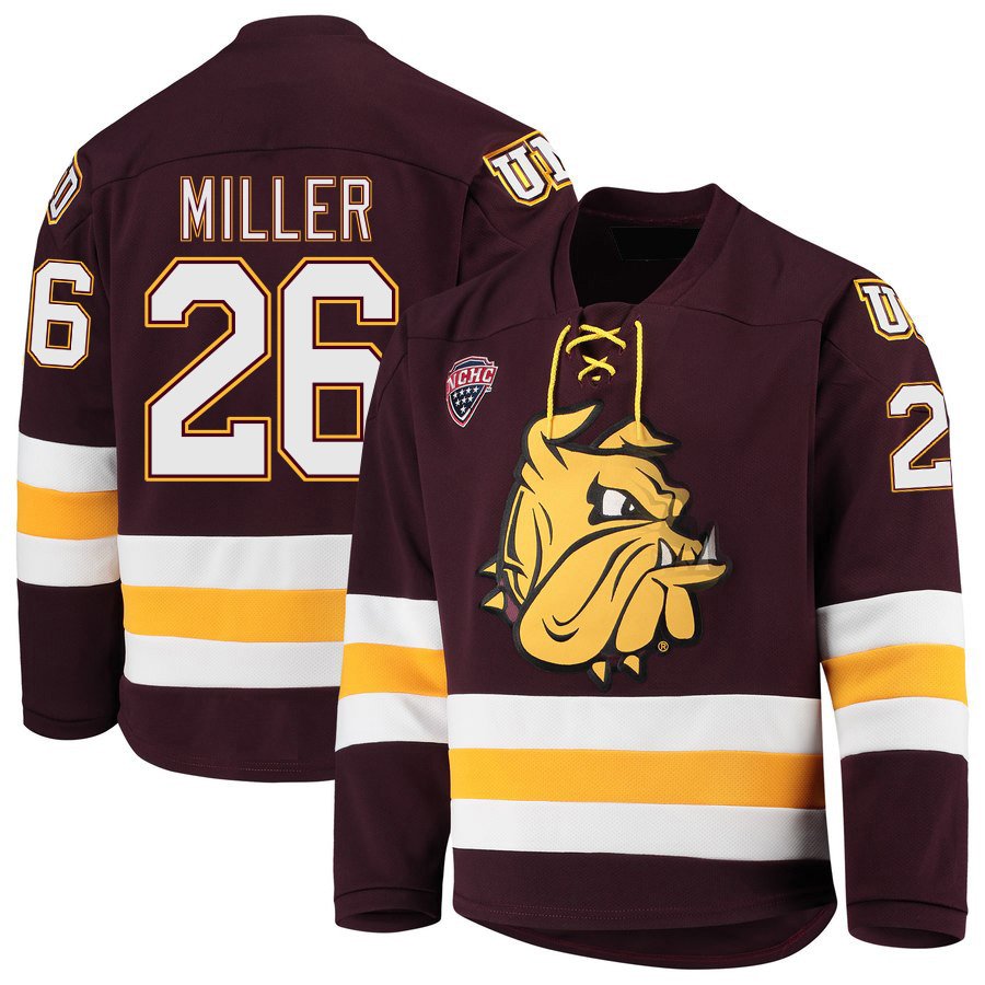 Minnesota&acirc;��Duluth Bulldogs 26 Jade Miller Away Red Hockey Stitched Jersey