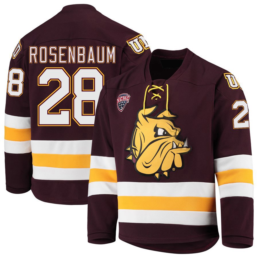 Minnesota&acirc;��Duluth Bulldogs 28 Jake Rosenbaum Away Red Hockey Stitched Jersey