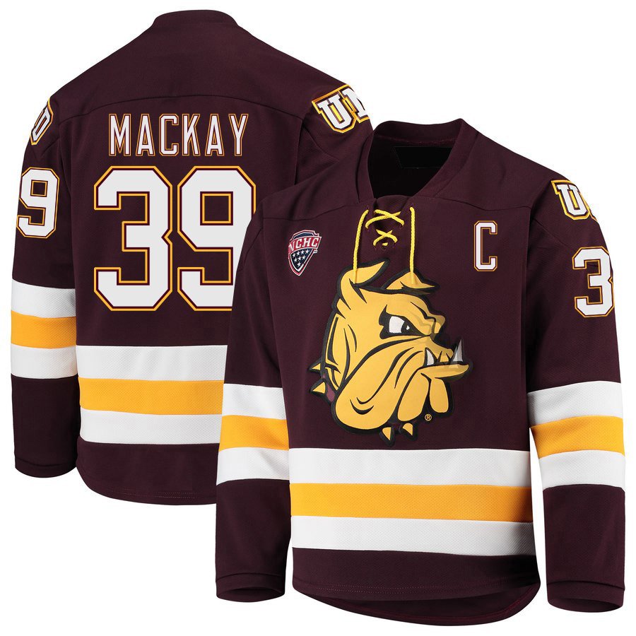 Minnesota&acirc;��Duluth Bulldogs 39 Parker Mackay Away Red Hockey Stitched Jersey