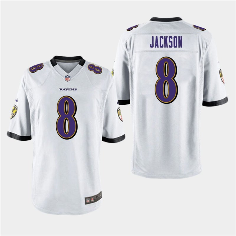 Baltimore Ravens #8 Lamar Jackson White Stitched Game Jersey