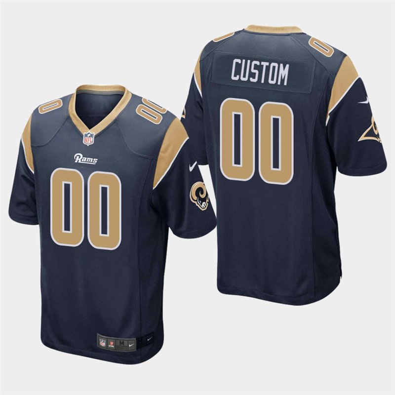 Los Angeles Rams #00 Custom Name and Number Navy Stitched Game Jersey