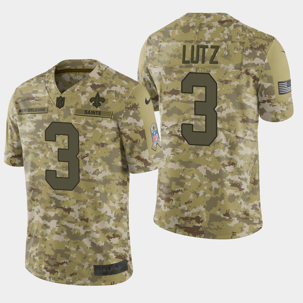 Men's New Orleans Saints #3 Wil Lutz 2018 Salute To Service Camo Jersey