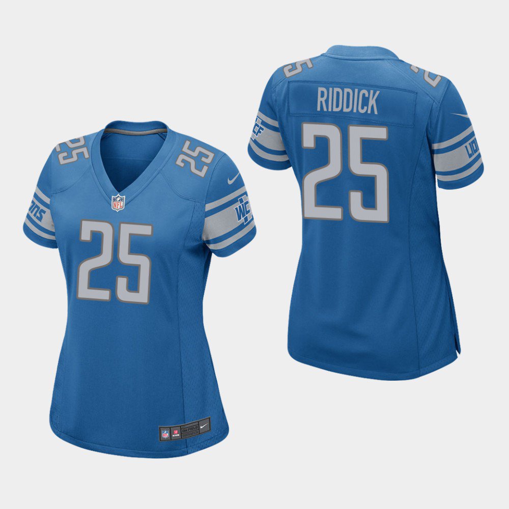 Women's Lions Theo Riddick Blue Game Stitched Jersey
