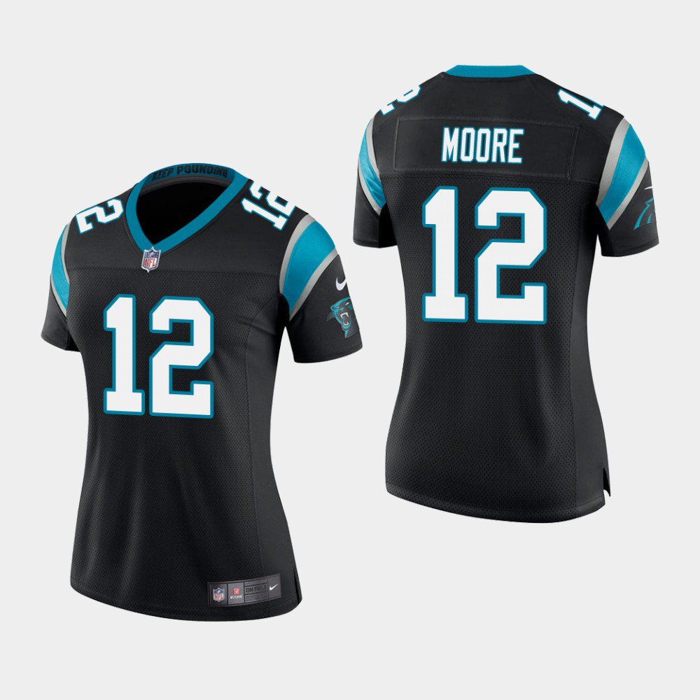 Women's Carolina Panthers #12 D.J. Moore Black Stitched Jersey