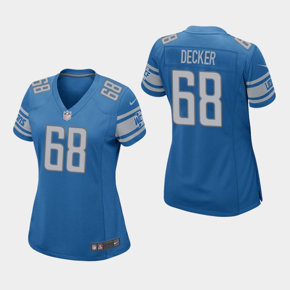 Women's Detroit Lions #68 Taylor Decker Blue Stitched Jersey