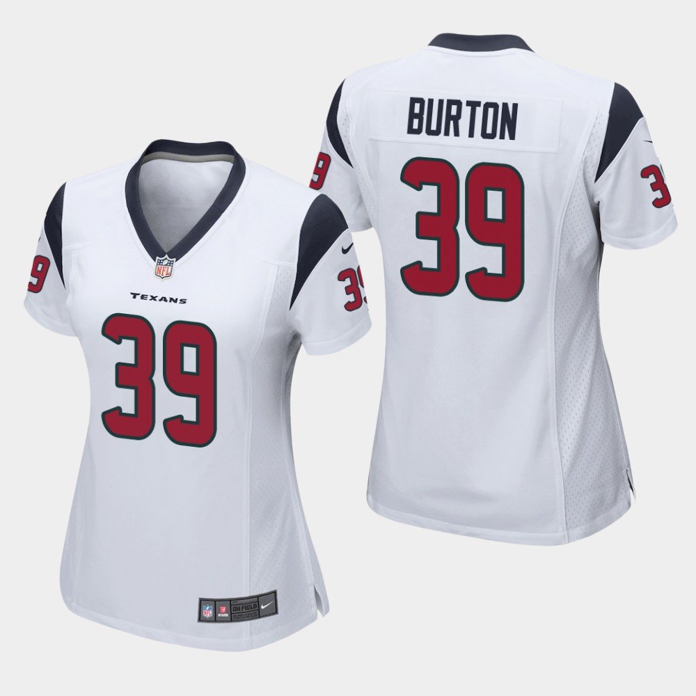 Women's Houston Texans #39 Deante Burton White Stitched Jersey