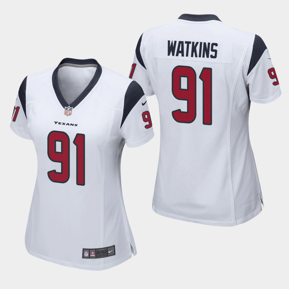Women's Houston Texans #91 Carlos Watkins White Stitched Jersey