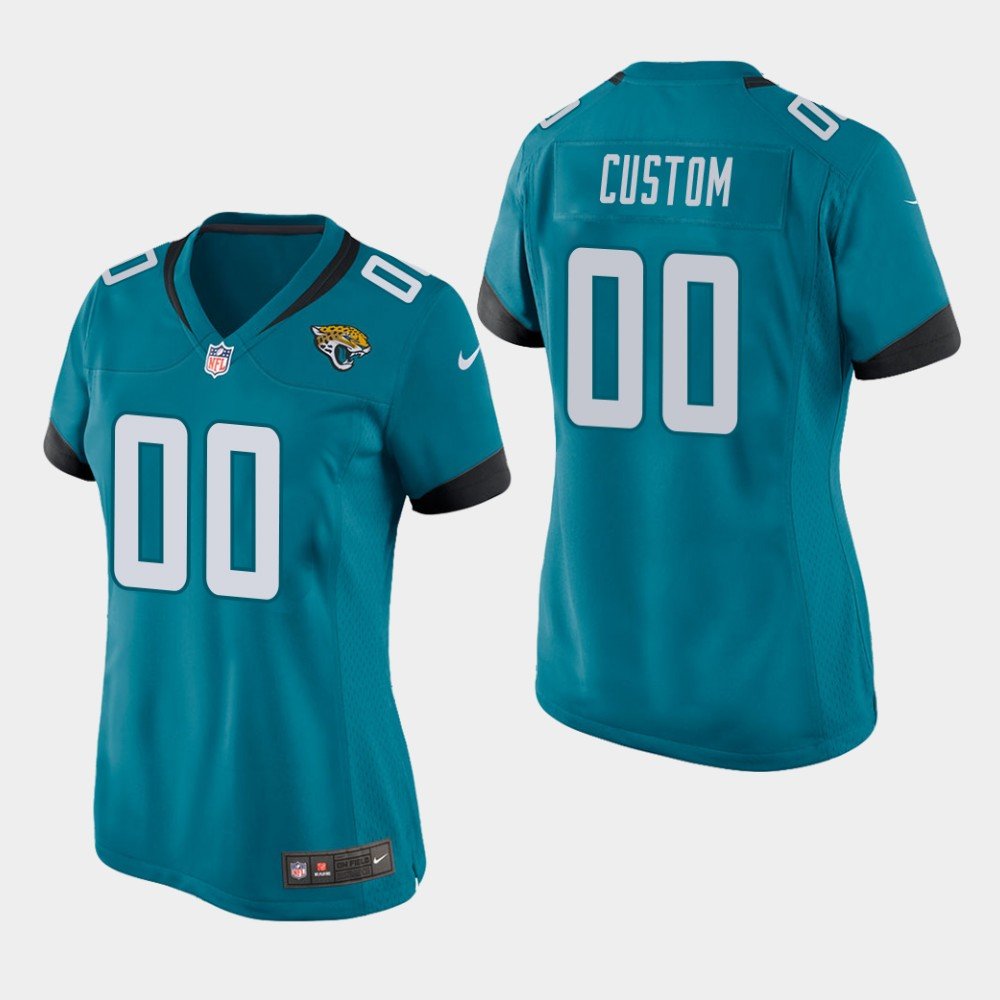 Women's Jacksonville Jaguars #00 Custom Name and Number Teal Stitched Jersey