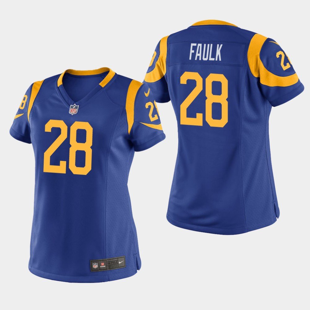 Women's Los Angeles Rams #28 Marshall Faulk Royal Stitched Jersey