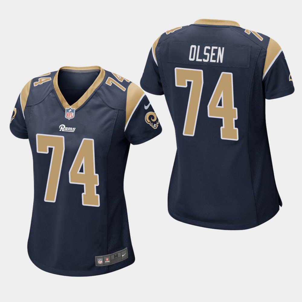 Women's Los Angeles Rams #74 Merlin Olsen Navy Stitched Jersey