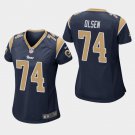 Women's Los Angeles Rams #74 Merlin Olsen Navy Stitched Jersey