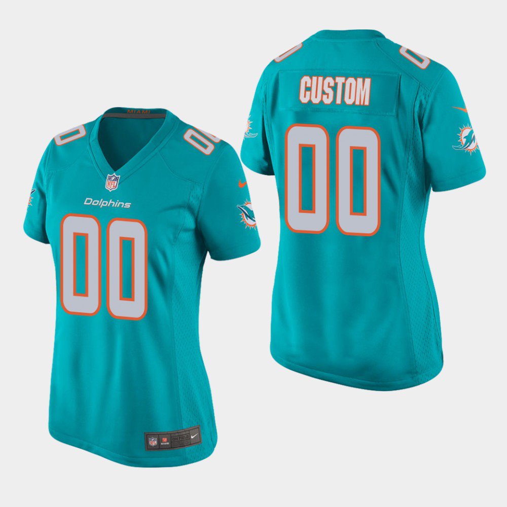 Women's Miami Dolphins #00 Custom Name and Number Aqua Stitched Jersey