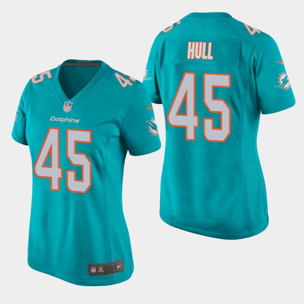 Women's Miami Dolphins #45 Mike Hull Aqua Stitched Jersey