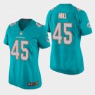 Women's Miami Dolphins #45 Mike Hull Aqua Stitched Jersey