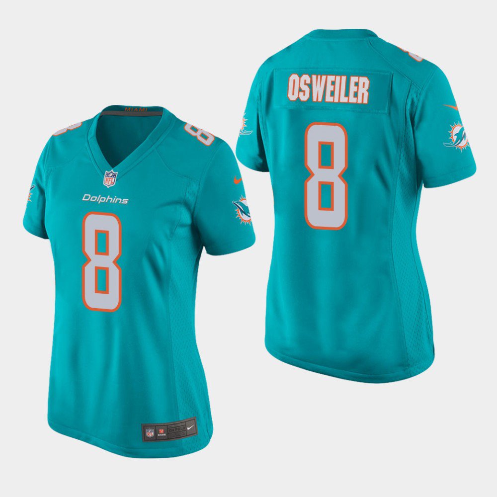 Women's Miami Dolphins #8 Brock Osweiler Aqua Stitched Jersey