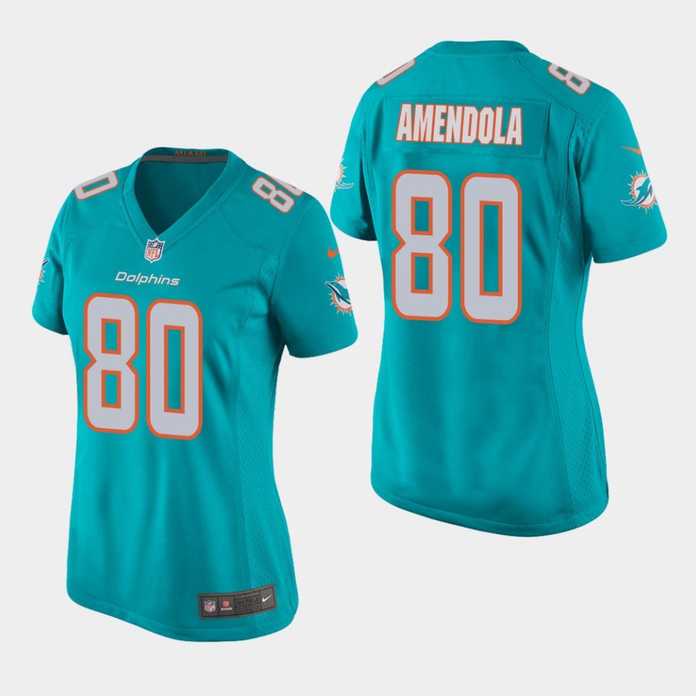 Women's Miami Dolphins #80 Danny Amendola Aqua Stitched Jersey