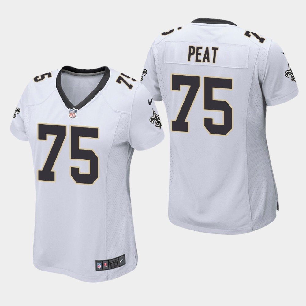 Women's New Orleans Saints #75 Andrus Peat White Stitched Jersey