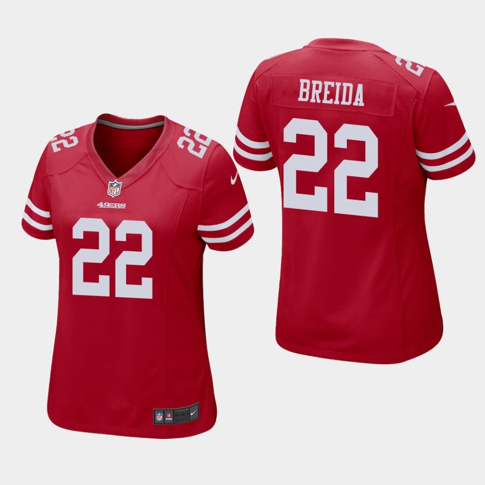 Women's San Francisco 49ers #22 Matt Breida Scarlet Stitched Jersey
