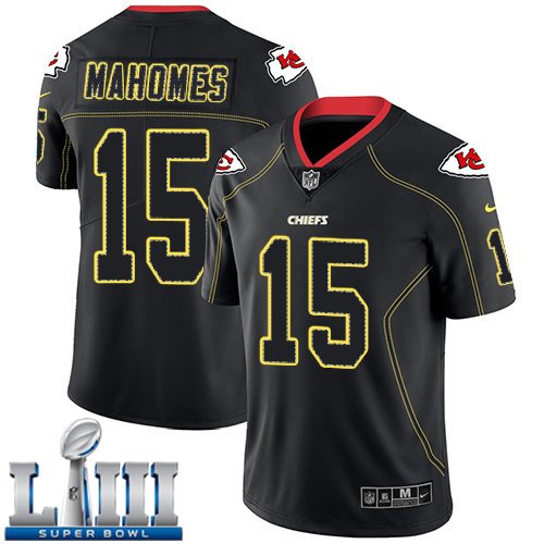 Patrick Mahomes Men's Limited Lights Out Black Super Bowl LIII Jersey #15 Kansas City Chiefs