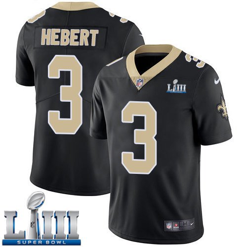 #3 New Orleans Saints Bobby Hebert Limited Men's Home Black Super Bowl LIII Jersey