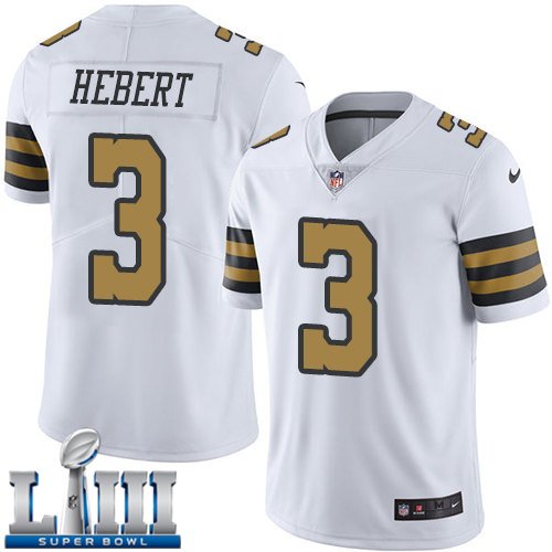 #3 New Orleans Saints Bobby Hebert Limited Men's White Super Bowl LIII Jersey Rush