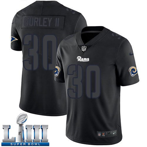 Men's Limited Todd Gurley II Los Angeles Rams Black Super Bowl LIII Jersey Impact #30