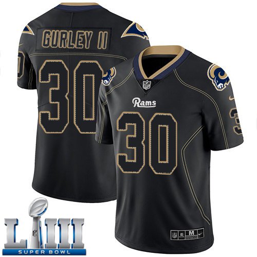Men's Limited Todd Gurley Los Angeles Rams Lights Out Black Super Bowl LIII Jersey #30