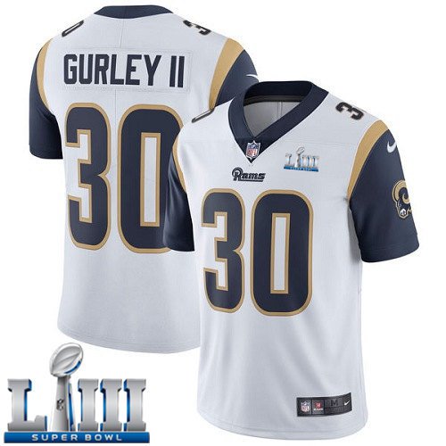 Men's Limited Todd Gurley Los Angeles Rams White Super Bowl LIII Jersey #30 Road