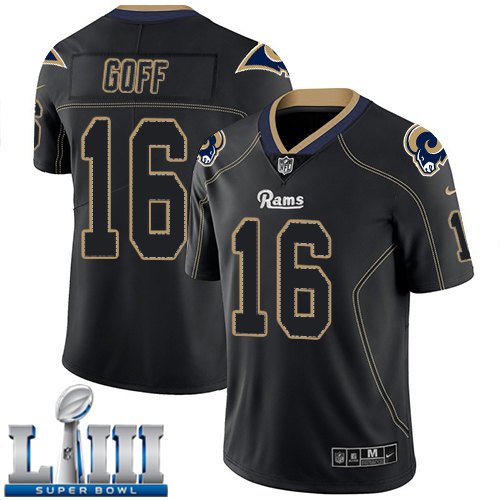 Men's Limited Jared Goff Los Angeles Rams Lights Out Black Super Bowl LIII Jersey