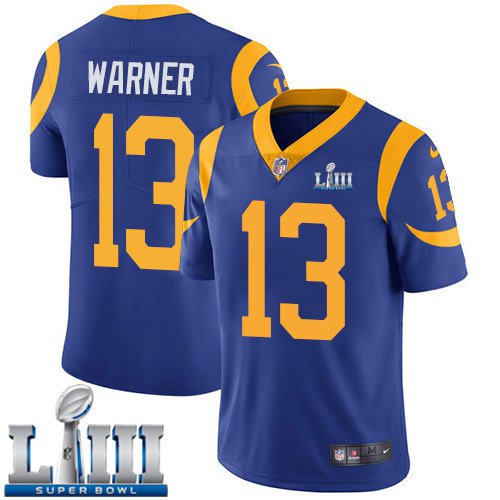 Men's Limited Kurt Warner Los Angeles Rams Royal Blue Super Bowl LIII Jersey #13