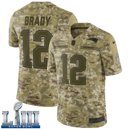 #12 New England Patriots Tom Brady Limited Men's Camo Super Bowl LIII Jersey