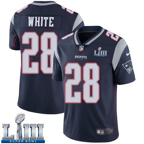 #28 New England Patriots James White Limited Men's Home Navy Blue Super Bowl LIII Jersey