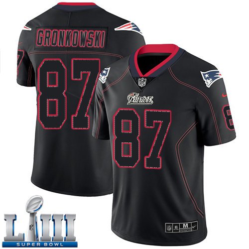 #87 New England Patriots Rob Gronkowski Limited Men's Lights Out Black Super Bowl LIII Jersey
